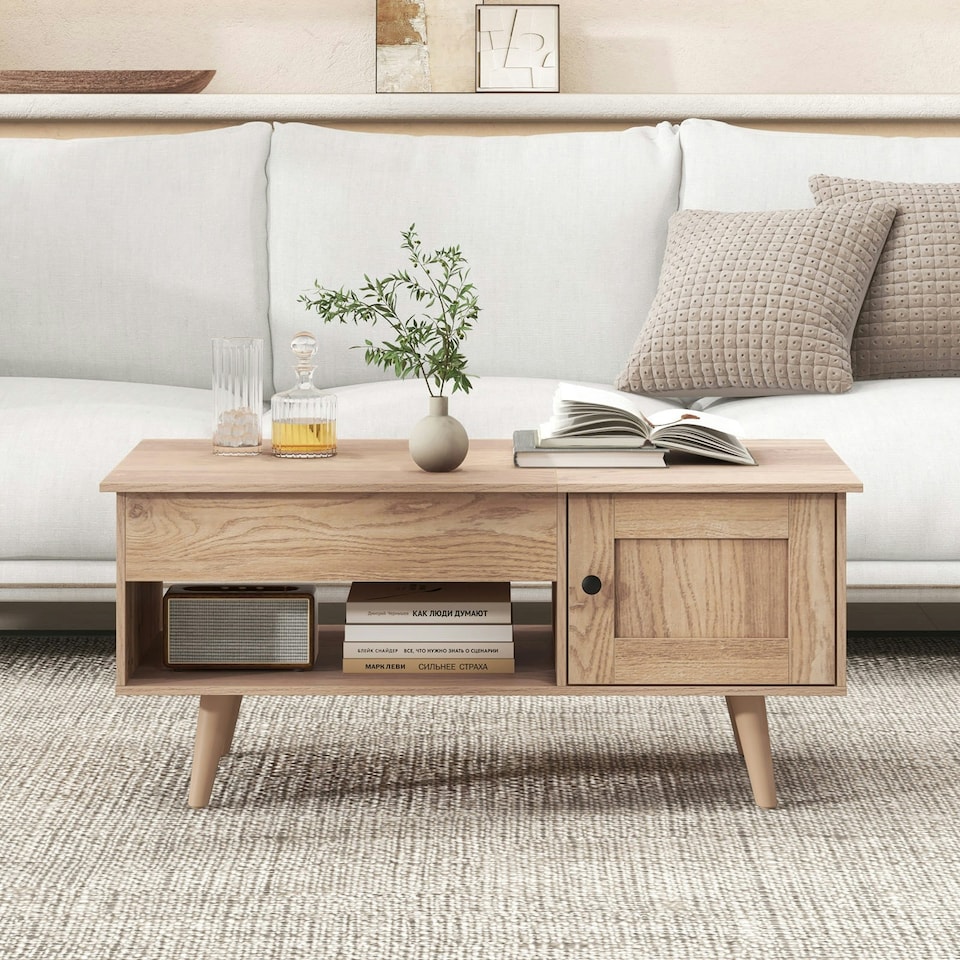 image 1 of COSTWAY Lift Top Coffee Table w/Hidden Compartment Natural N/A