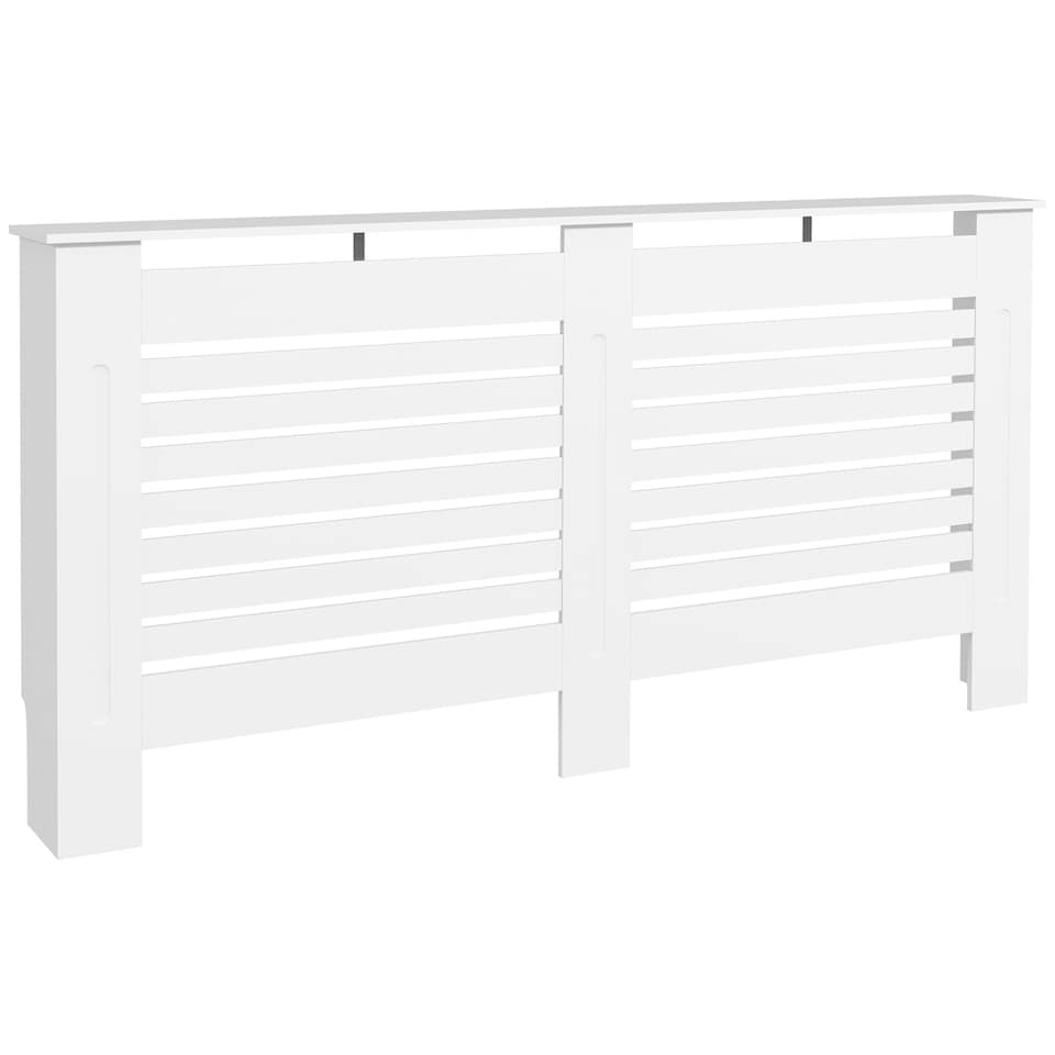 image 1 of HOMCOM White Painted Radiator Cover Wooden Cabinet Horizontal Slats Modern Style