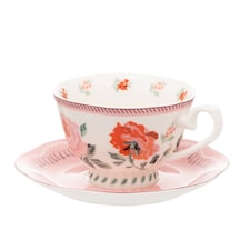 Tea Cup and Saucer: 1 x Cath Kidston Archive Rose Teacup & Saucer Set, Ceramic