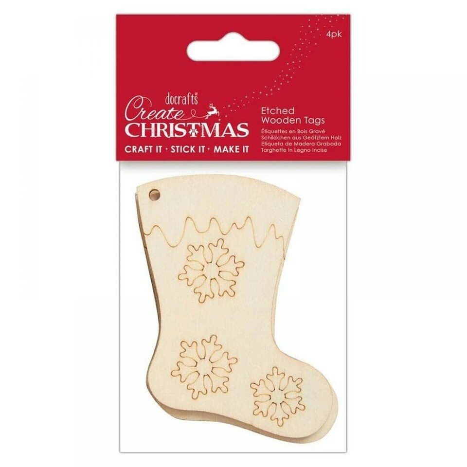 Etched Wooden Tags (4pk) - Create Christmas - Stocking