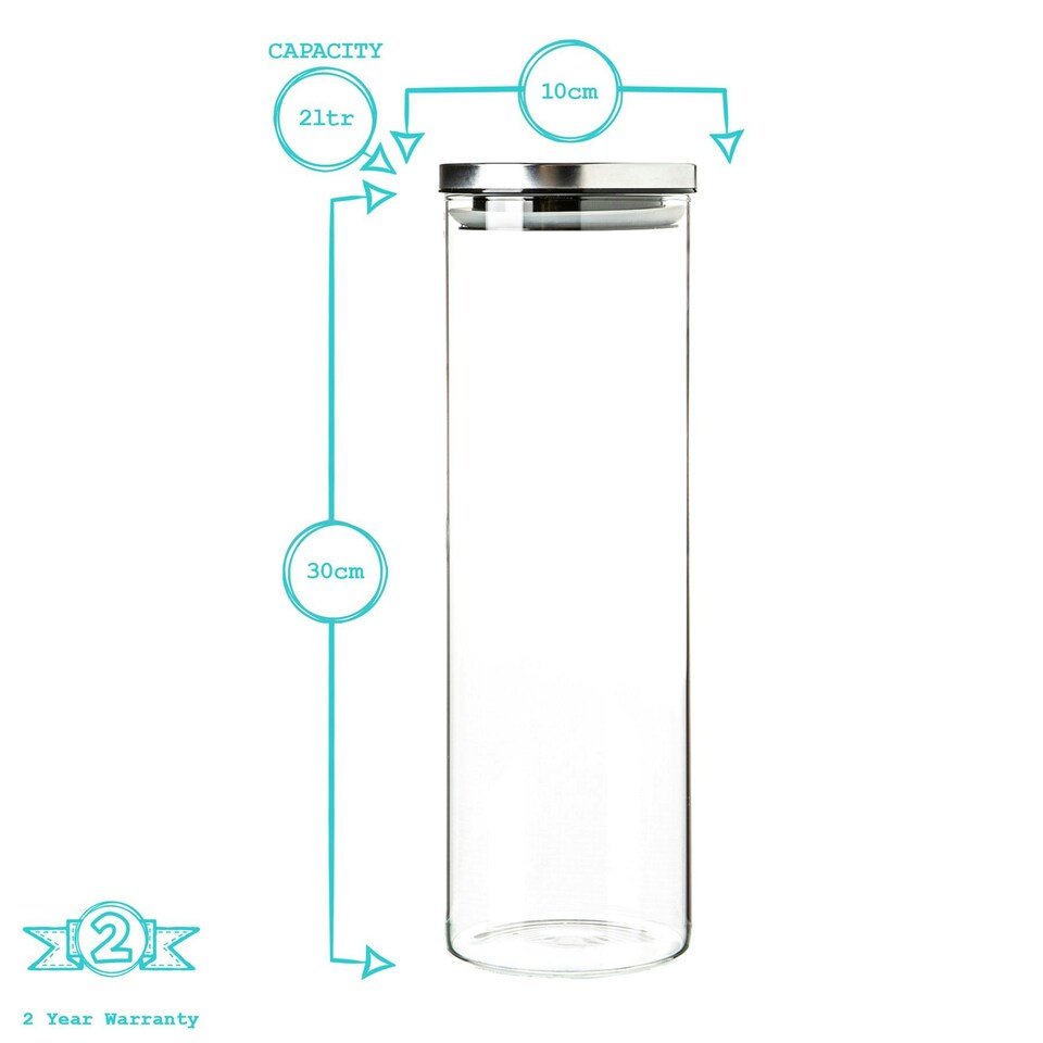 image 1 of Argon Tableware Glass Storage Jars with Metal Lids - 2 Litre - Silver - Pack of 3