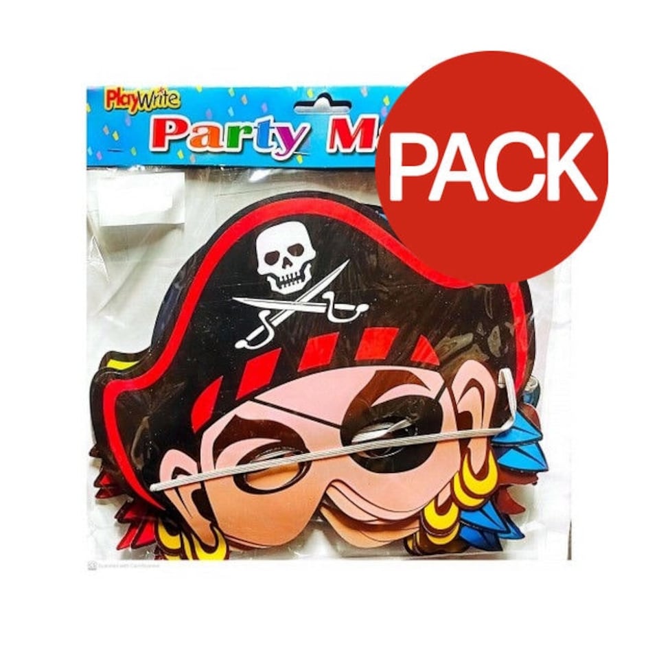 Playwrite Pirate Party Mask (Pack of 12) - Multicoloured - One Size