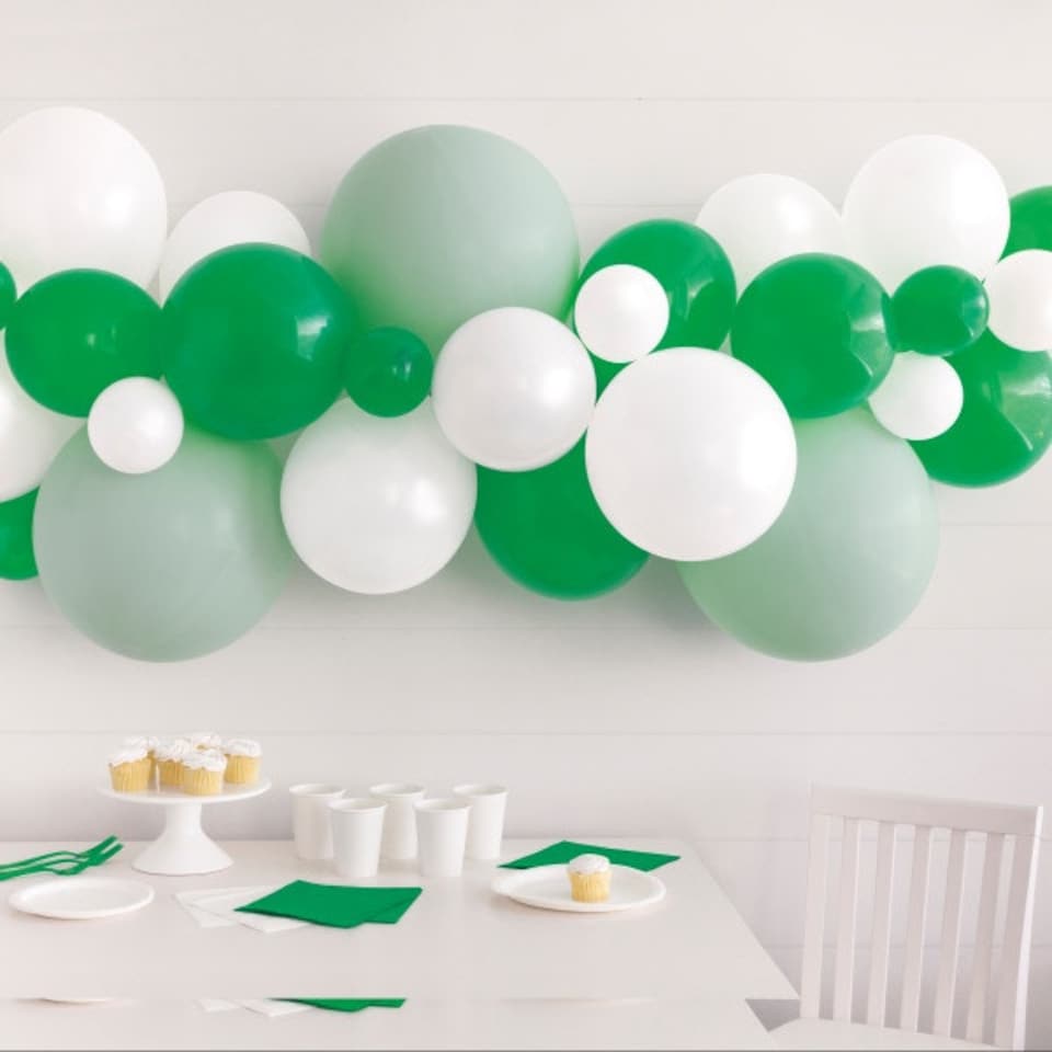 image 1 of White, Ivory & Green Matte Latex Balloon Arch Kit