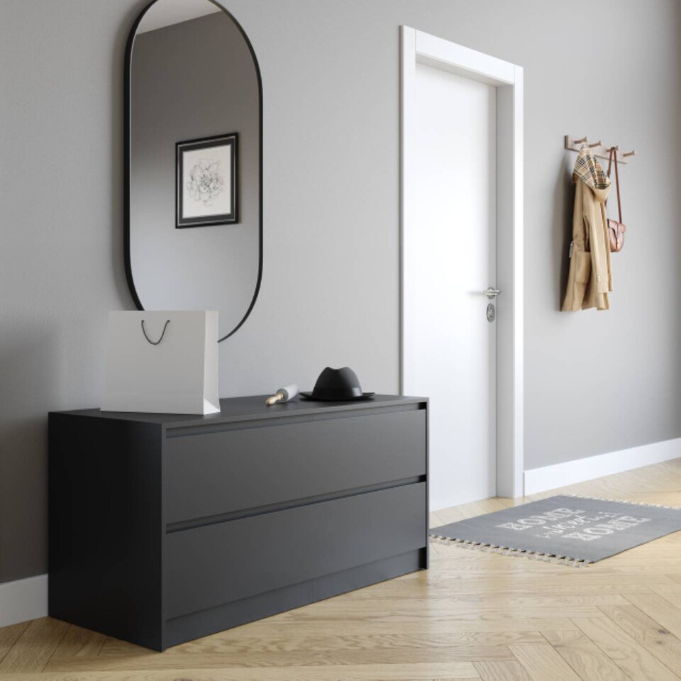 image 1 of URBNLIVING 4 Drawer Wide Chest Of Drawers Bedroom Storage Unit | Multi | Black Carcass + Black Drawers
