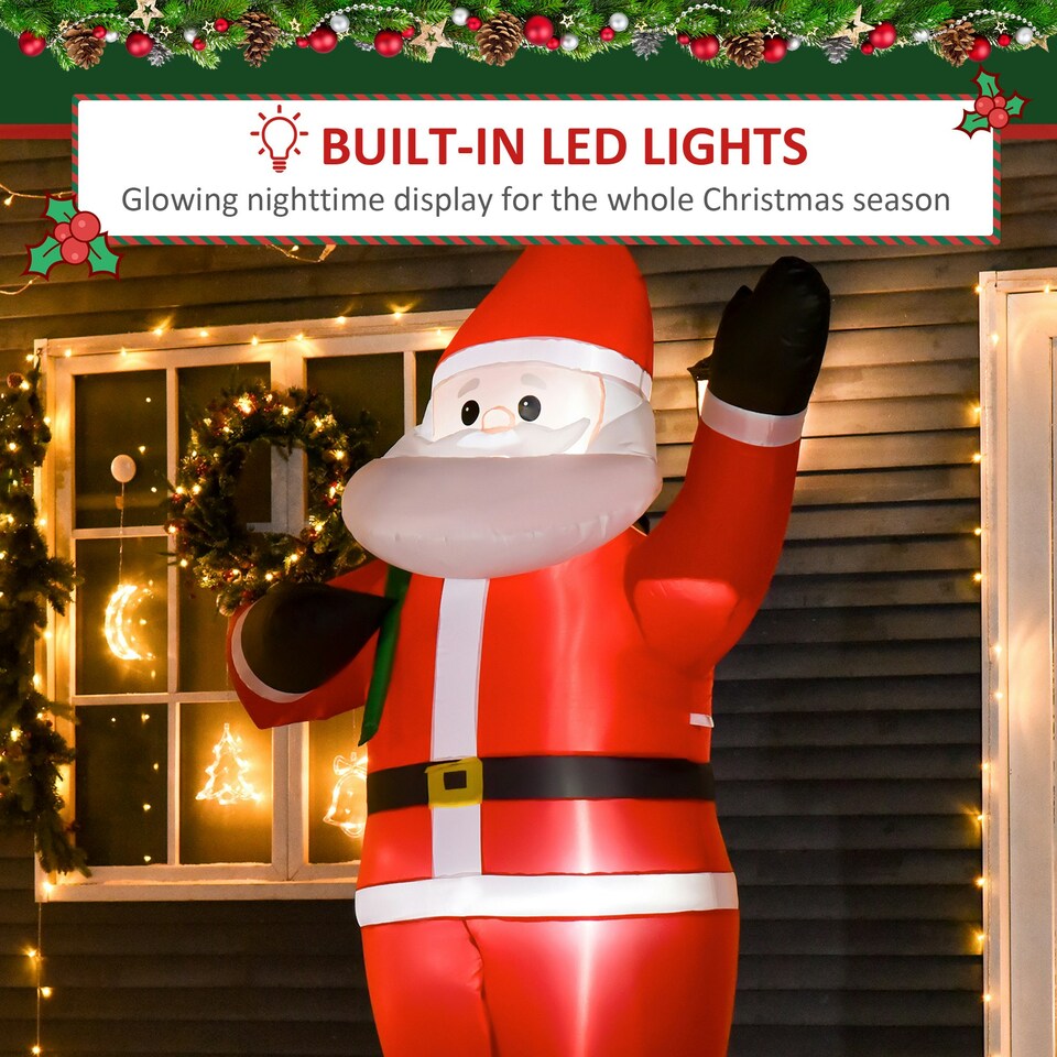 image 1 of HOMCOM 8ft Lighted Christmas Inflatable Santa Claus Gift Bag Yard Decoration