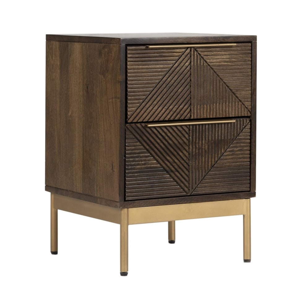 image 1 of Zaine Carving 2 Drawer Bedside Table - Mango Wood - L38 x W38 x H54 cm - Dark Finish
