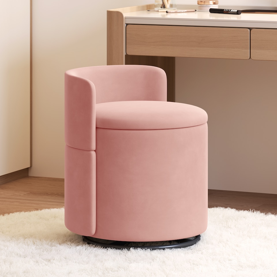 image 1 of Yaheetech Velvet Storage Ottoman Chair, 360° Swivel Tub Chair with Hidden Storage, Lift-Off Lid, Upholstered Backrest, 40L Capacity, 45.8cm H, Pink