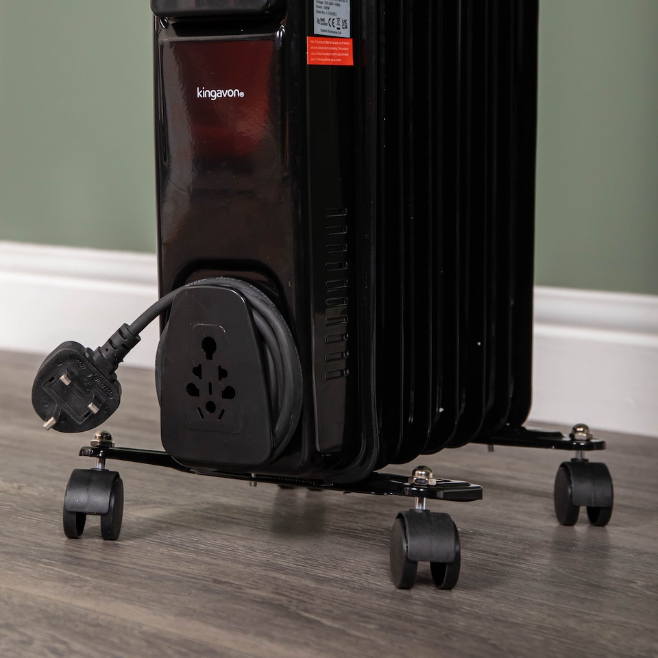 image 1 of 1500w 1.5kw 7 Fin Slim Line Black Oil Filled Radiator Heater