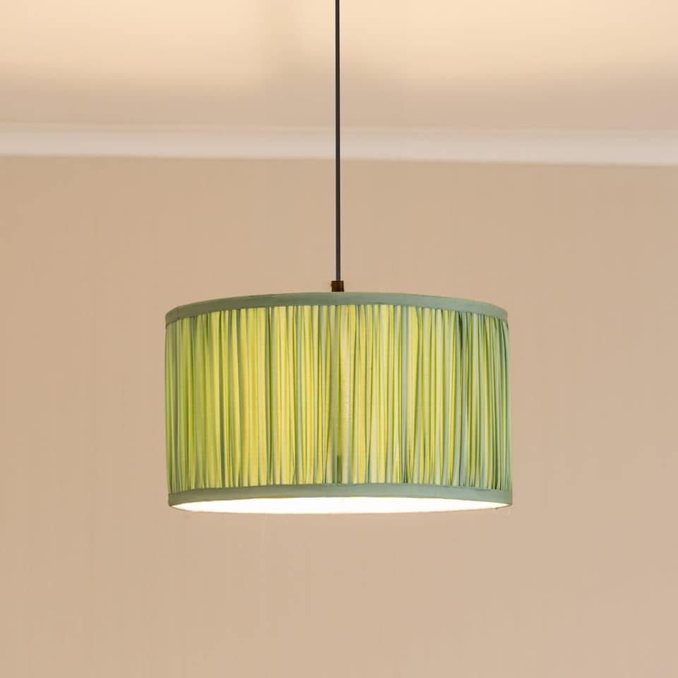 image 1 of ValueLights Jess Green Fabric Ruched Pleated Large Drum Shade