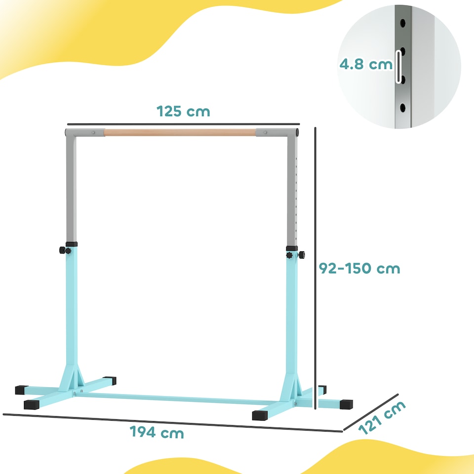 image 1 of HOMCOM Adjustable Kids Gymnastics Bar Horizontal Training Steel, Light Blue