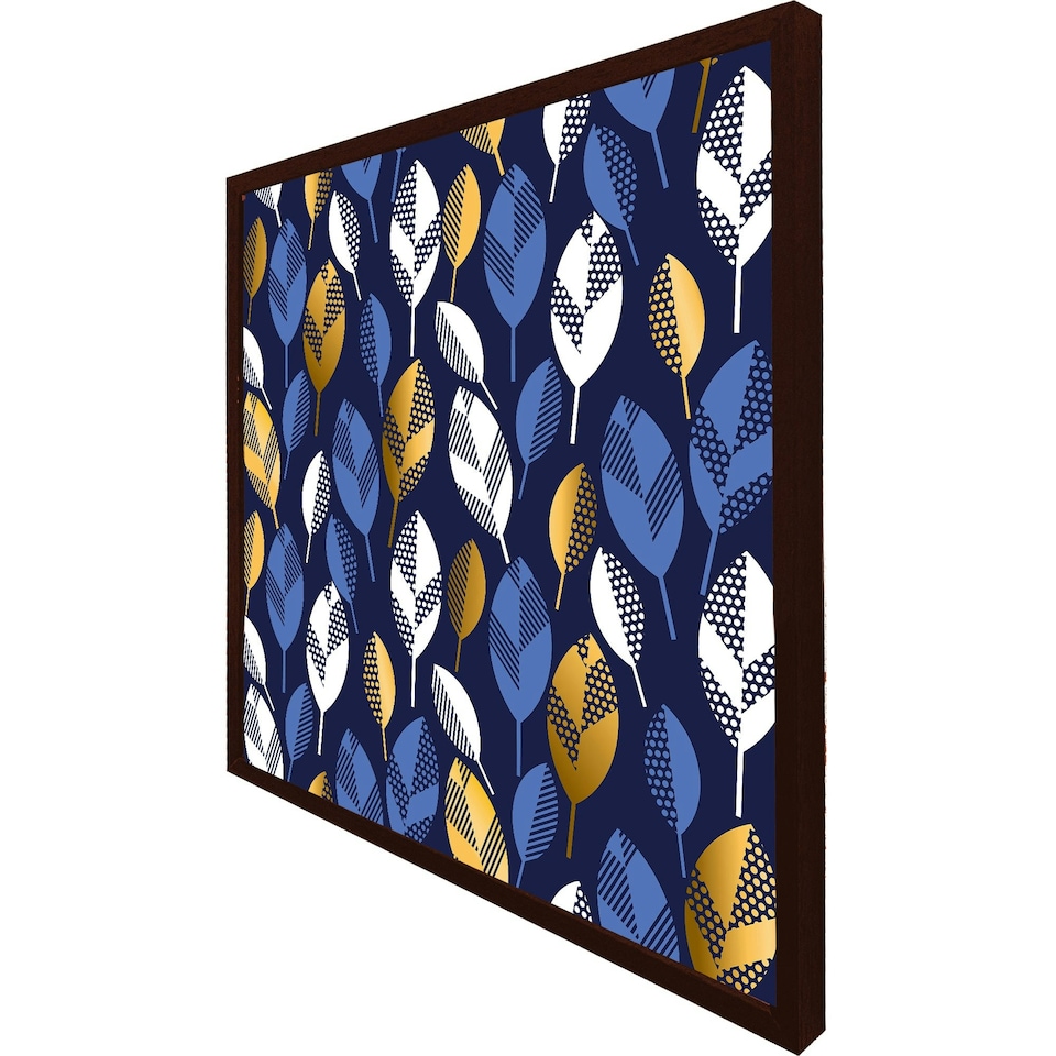 image 1 of White, blue & gold leaves on navy background (Picutre Frame) Grey | XS