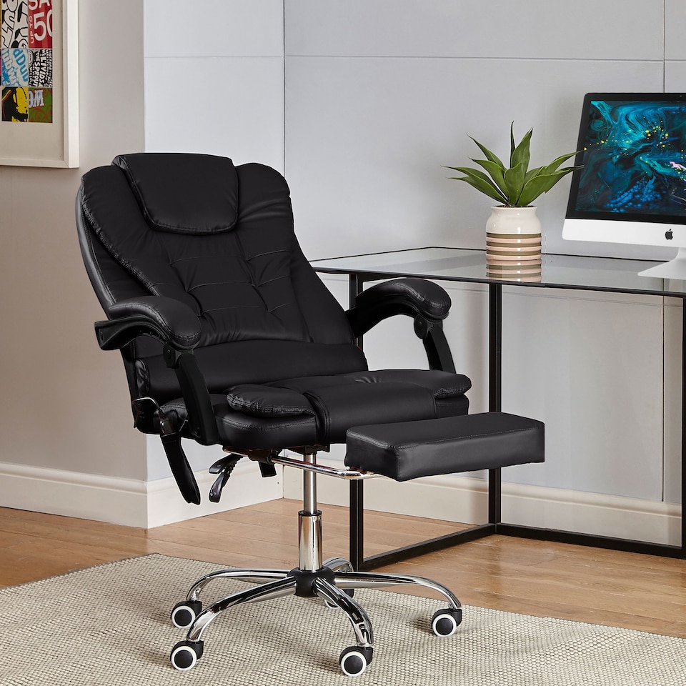 image 1 of Neo Office Chair Brown Faux Leather with Massage Function & Footrest | Black