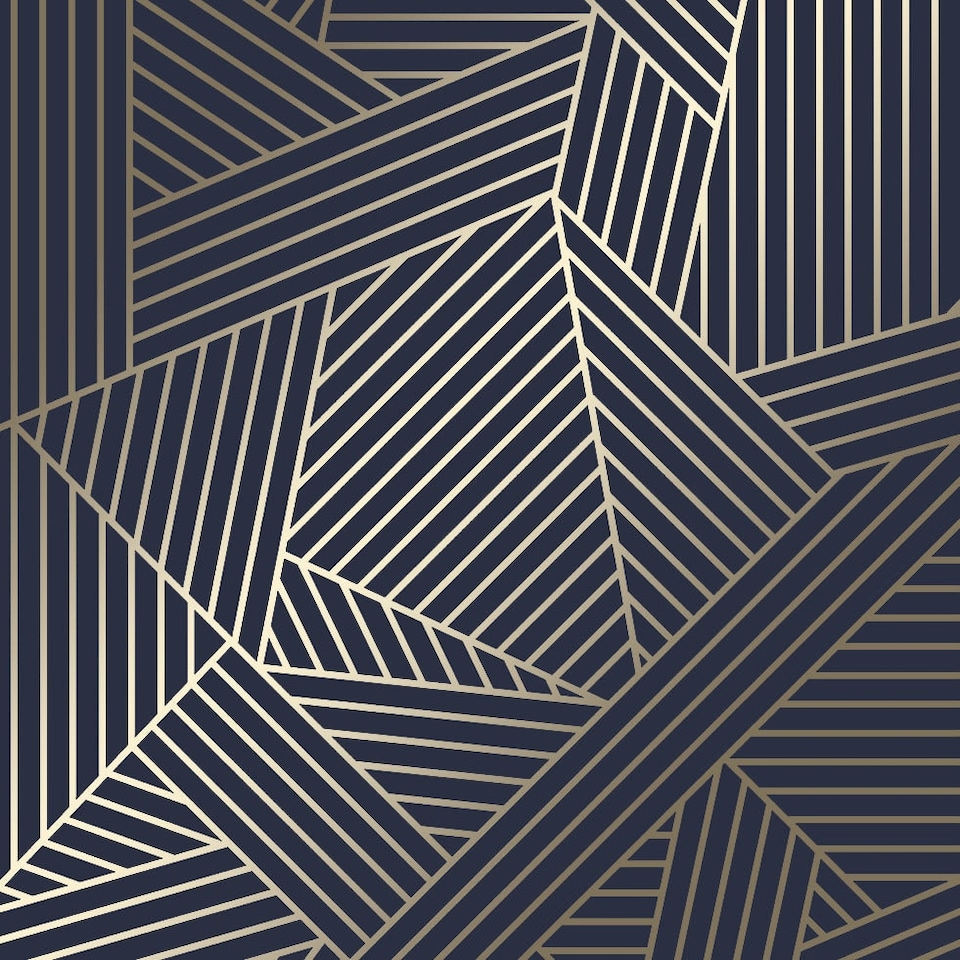Sample of Wingate Geometric Wallpaper in Blue and Gold Multi
