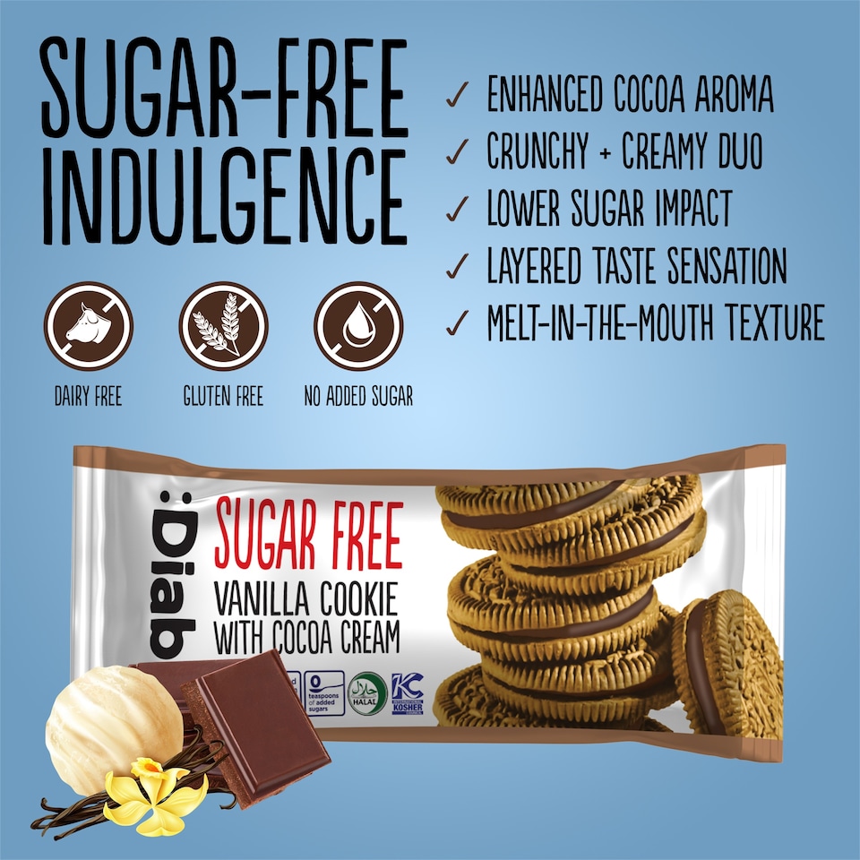 image 1 of Diablo Sugar Free Vanilla and Cocoa Cream Cookie 44g