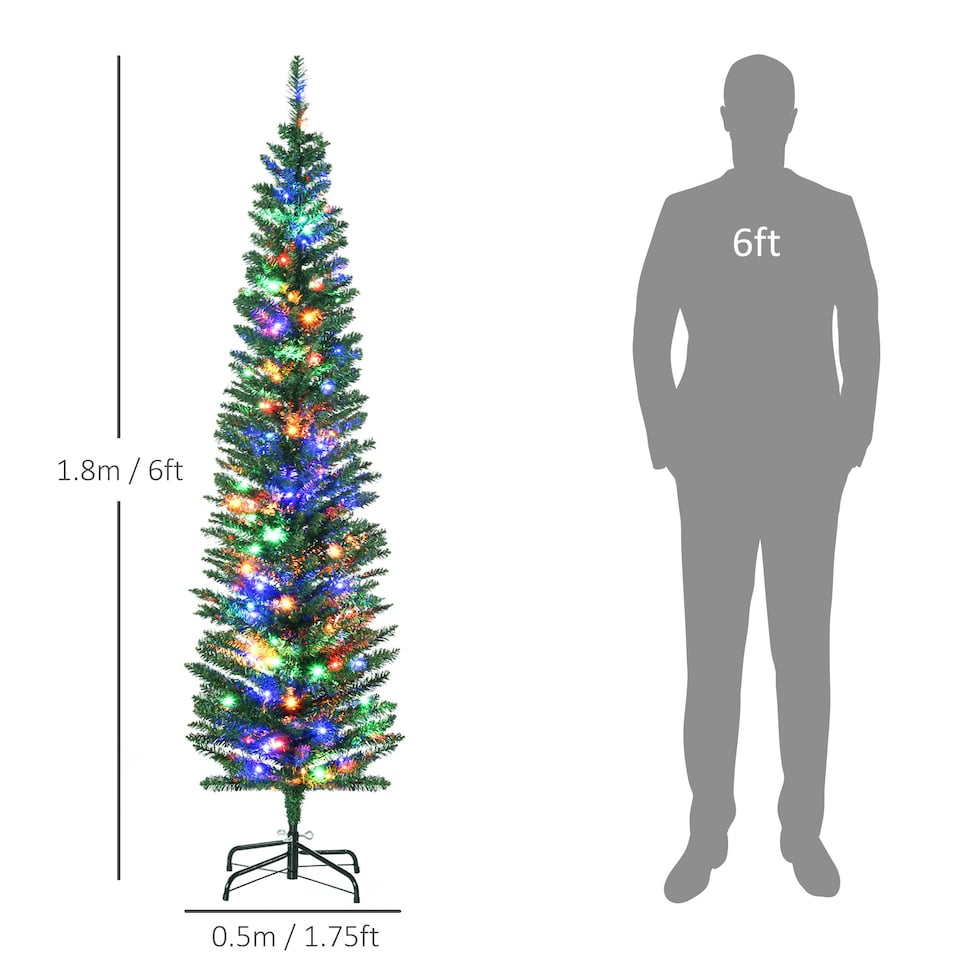 image 1 of HOMCOM 6ft Artificial Pencil Christmas Tree with Colourful Lights, Steel Base