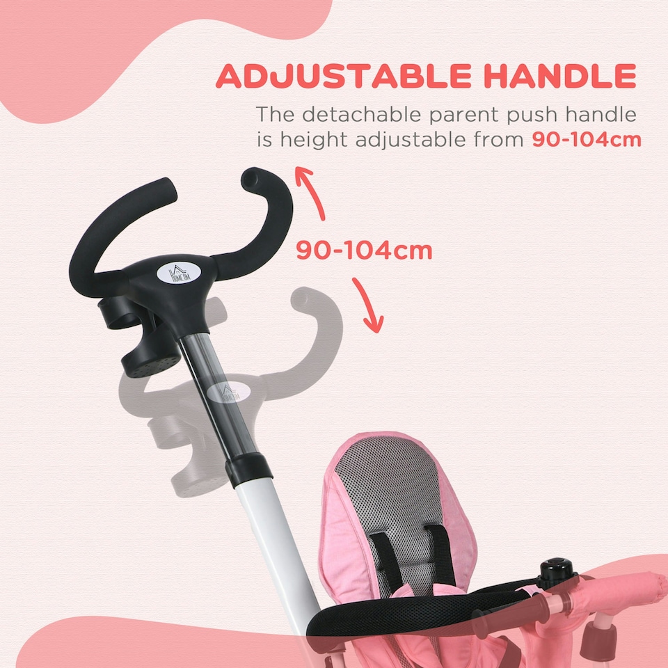 image 1 of HOMCOM 6 in 1 Trike for Toddler 1-5 Years with Parent Handle, Pink