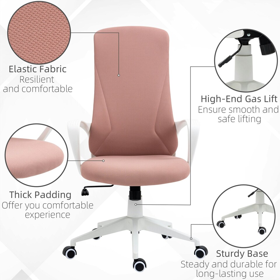 image 1 of Vinsetto High-Back Home Office Chair Height Adjustable Elastic Desk Chair Pink