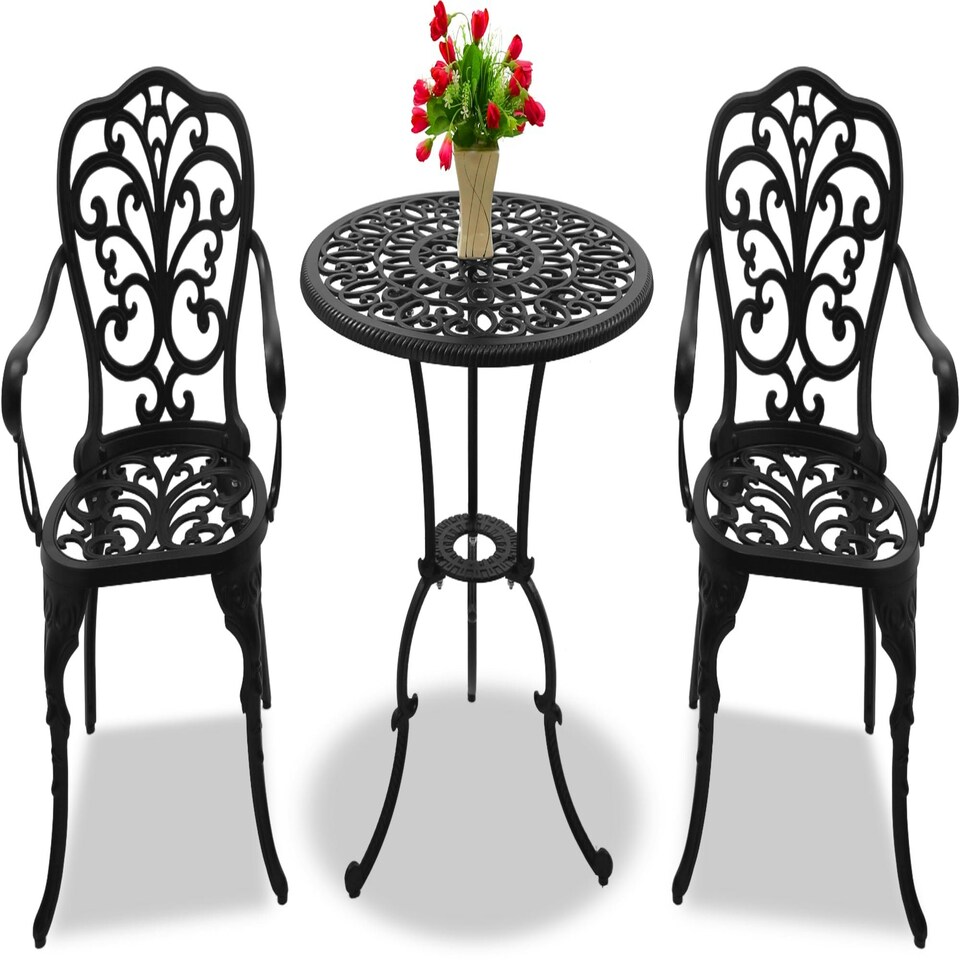 image 1 of Centurion Supports BANGUI Black Garden and Patio Table and 2 Chairs Cast Aluminium Bistro Set