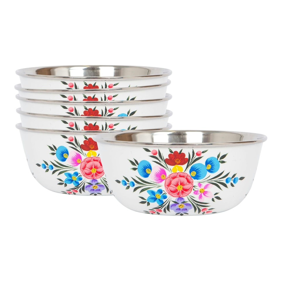image 1 of BillyCan Hand-Painted Picnic Snack Bowls - 14.5cm - Cotton Pansy - Pack of 6 White