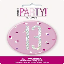 BDAY GLITZ PINK 3IN BADGE-13 - UNIQUE N/A