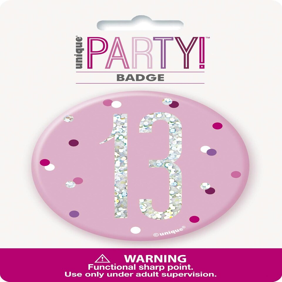 BDAY GLITZ PINK 3IN BADGE-13 - UNIQUE N/A