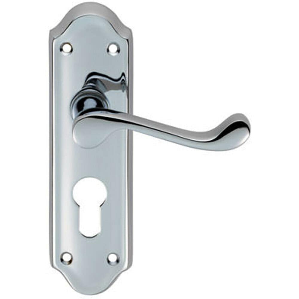 Loops PAIR Victorian Upturned Lever on Euro Lock Backplate 168 x 47mm Polished Chrome