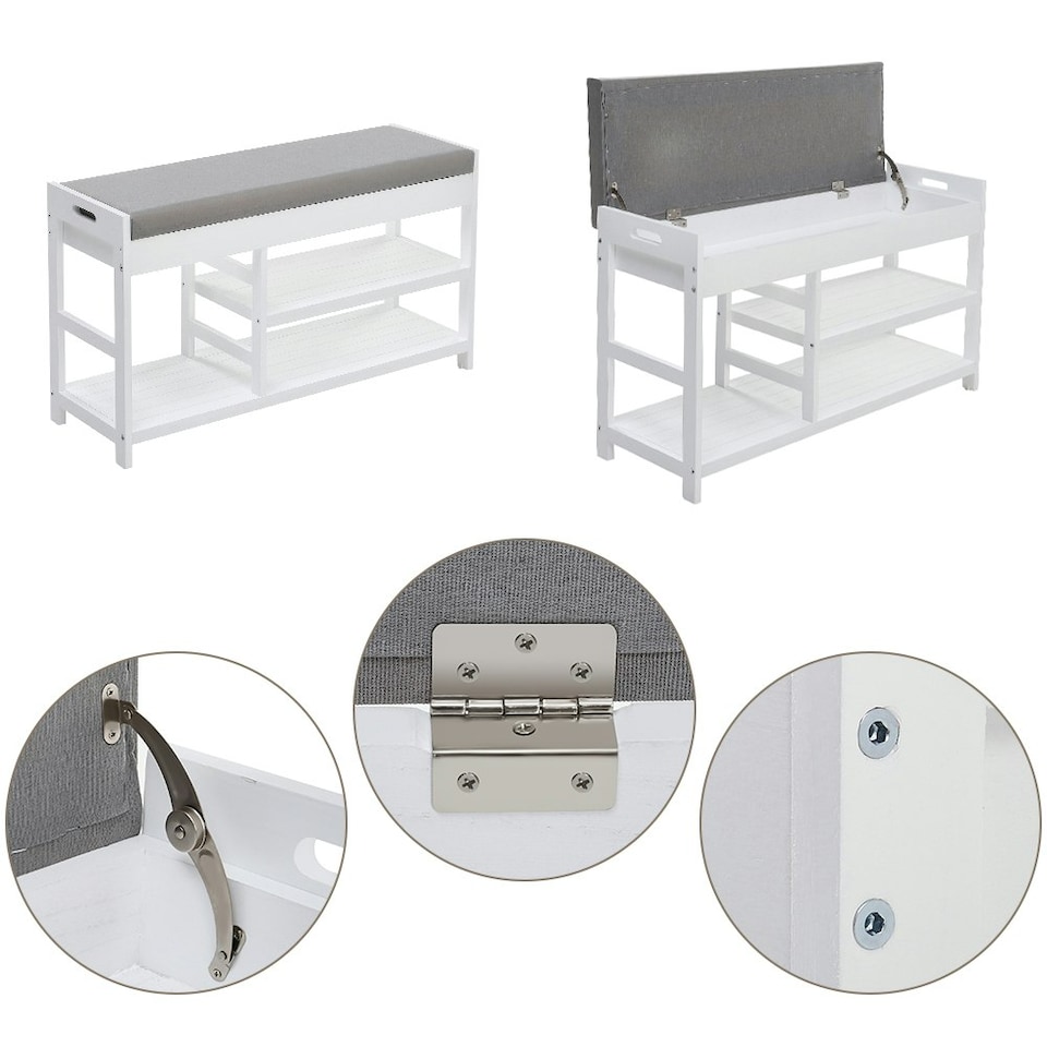 image 1 of Living and Home 2-Tier Wood Shoe Storage Bench with Padded Seat