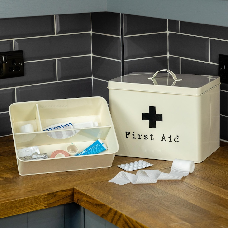 image 1 of Harbour Housewares Vintage Metal First Aid Box - 60cm - Cream | Cream | Cream | 1