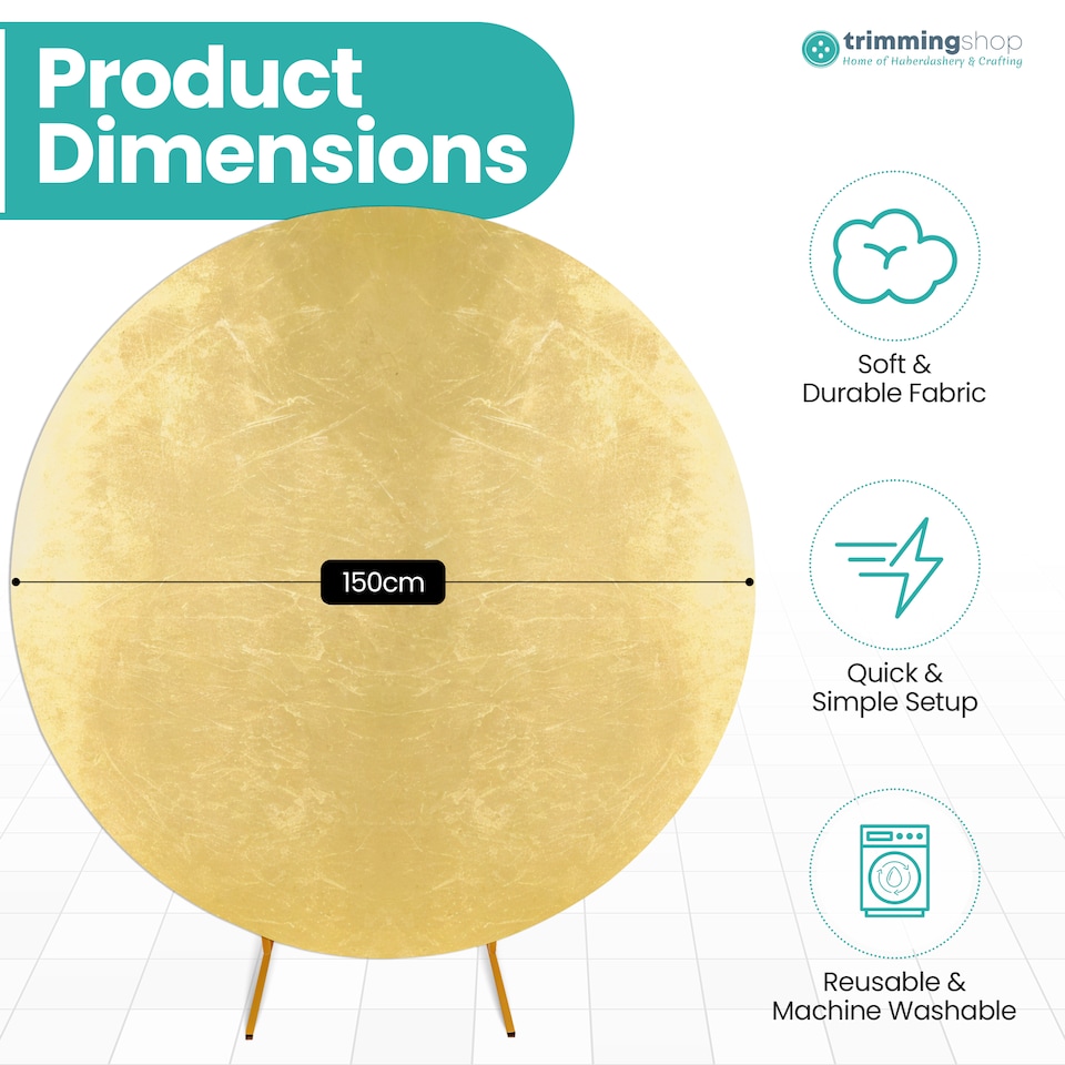 image 1 of 190GSM Shiny Gold Round Arch Wrinkle-Resistant Backdrop Cover - 150cm