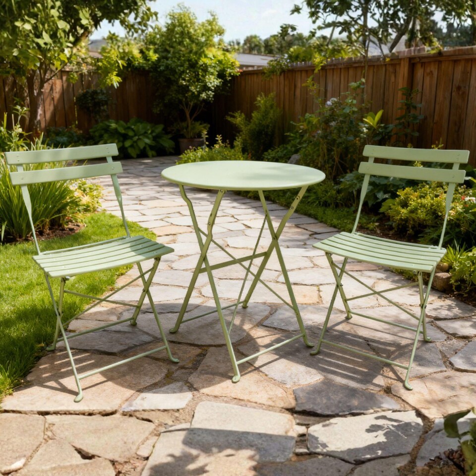 image 1 of Clifton Bistro Set Outdoor Patio Garden Furniture Table and 2 Chairs Metal Frame | Green