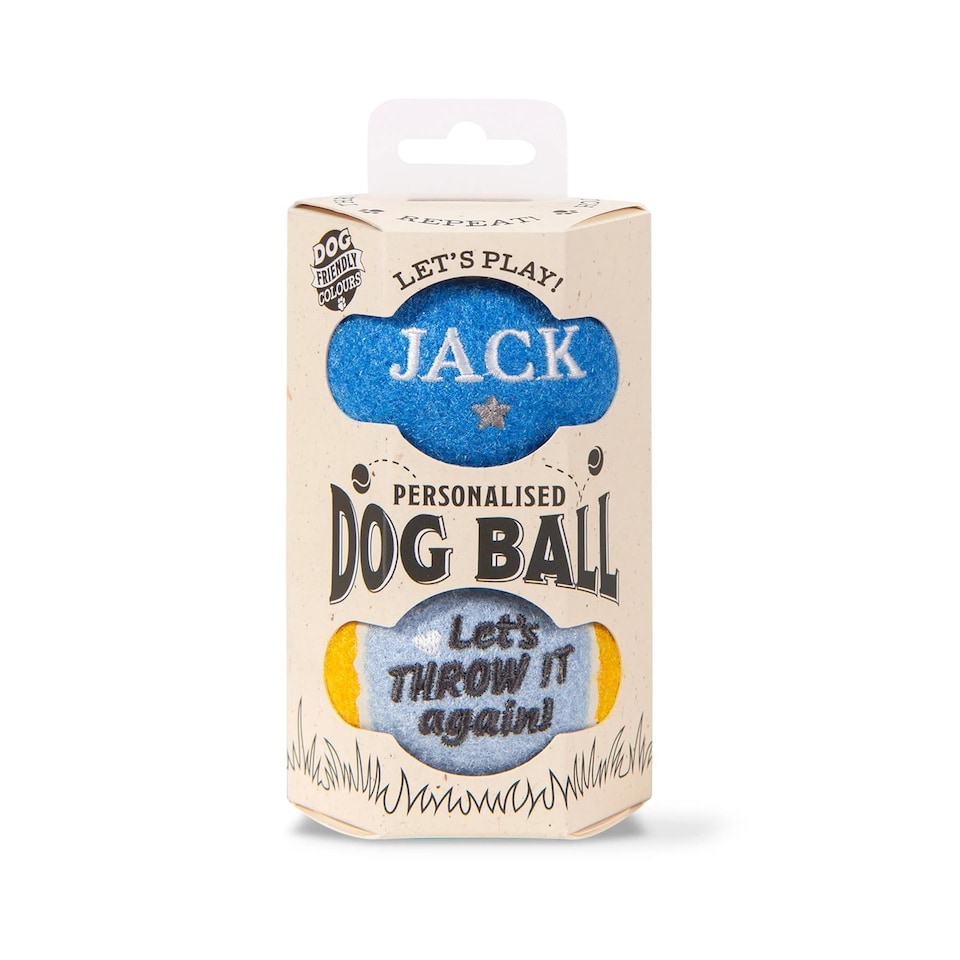 image 1 of Pre-Personalised Dog Ball Gift Pack 2pcs Blue Jack