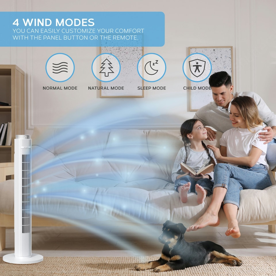 image 1 of Air Pro Smart 38" Tower Fan - Oscillating Bladeless Fan with Remote Control - White