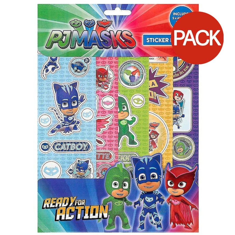 PJ Masks Fun Characters Sticker Sheet (Pack of 5) - Multicoloured - One Size