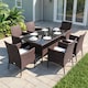 image 2 of Outsunny Rattan Dining Set for 6 with Cushions, Glass Top Table, Brown