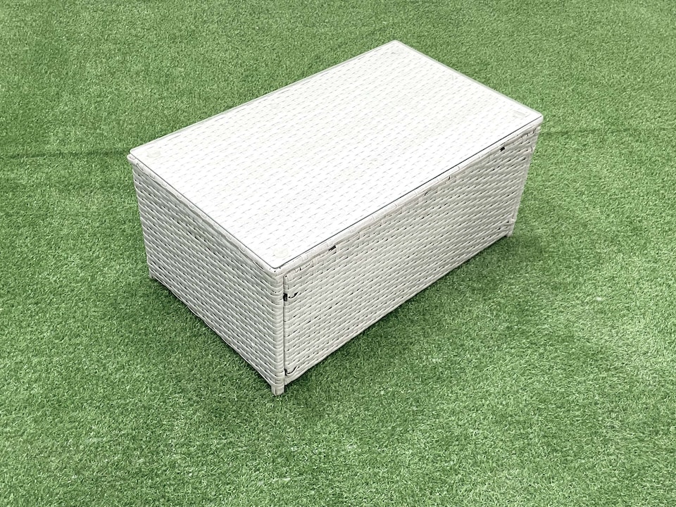 image 1 of Fimous Rattan Garden Outdoor Furniture Sofa Set with Rectangular Coffee Table 2 Chairs 3 Footstools Light Grey Mixed