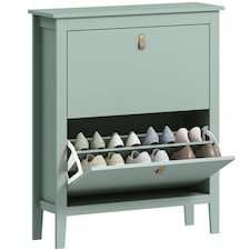 HOMCOM 2 Drawer Shoe Cabinet with Flip Doors for Hallway, Entryway Green | 80W x 24D x 95.5H cm