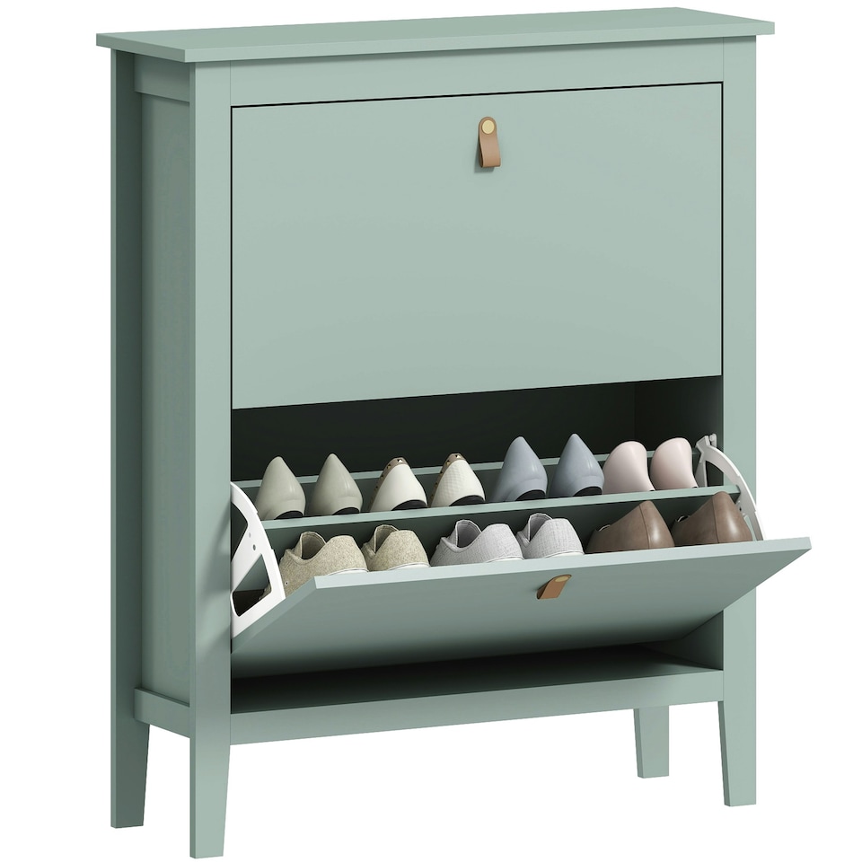 image 1 of HOMCOM 2 Drawer Shoe Cabinet with Flip Doors for Hallway, Entryway Green | 80W x 24D x 95.5H cm