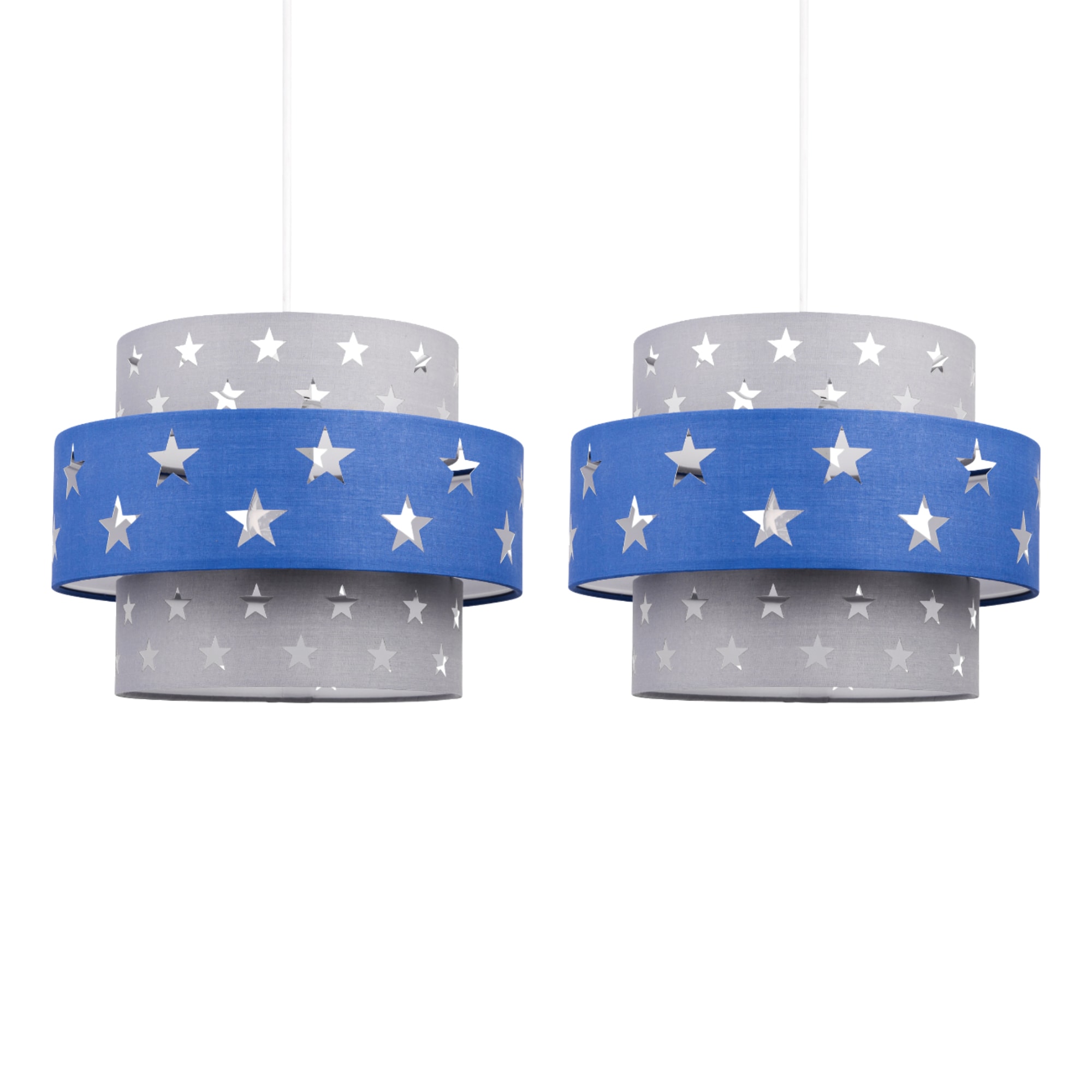 First Choice Lighting Pair of Navy Blue & Grey Star Two Tier Light Shades