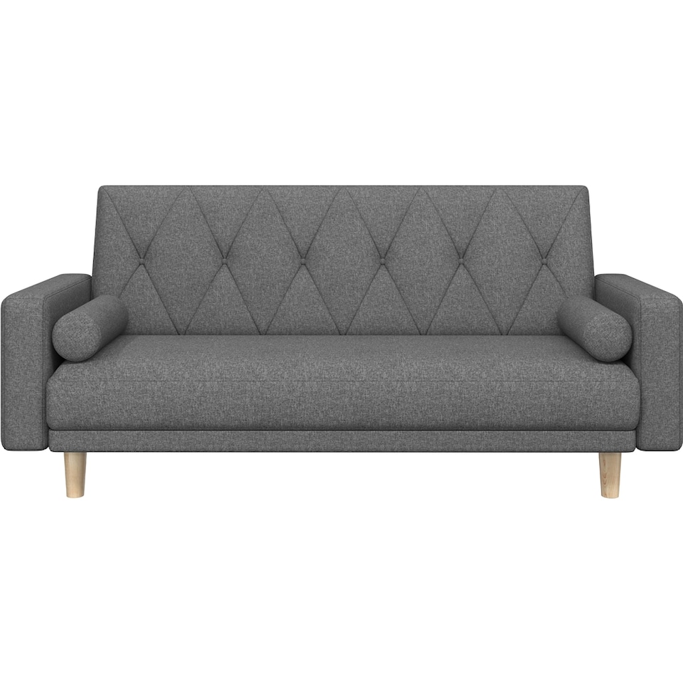 image 1 of Yaheetech Fabric Convertible Sofa Bed with 2 Bolster Pillows-Dark Grey