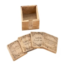 Marco Paul Wooden Inspirational Coaster Set of 4 Coasters with Holder