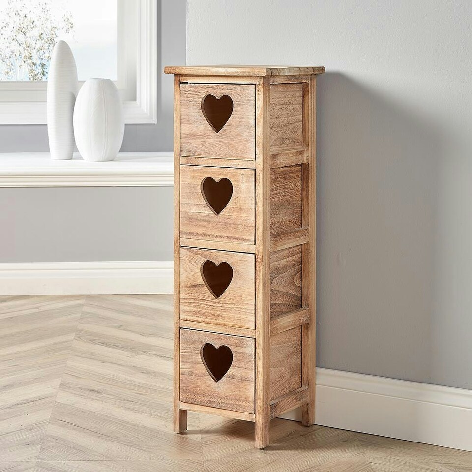 image 1 of 4 Drawer Chest Natural Wooden Bedroom Storage Organiser Bedside Fully Assembled Bronze | 4 Drawers
