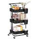 image 1 of HOMCOM 3 Tier Utility Rolling Cart, Kitchen Cart with 3 Removable Mesh Baskets, 3 Hanging Box, 4 Hooks and Dividers for Living Room, Laundry, Garage, Black