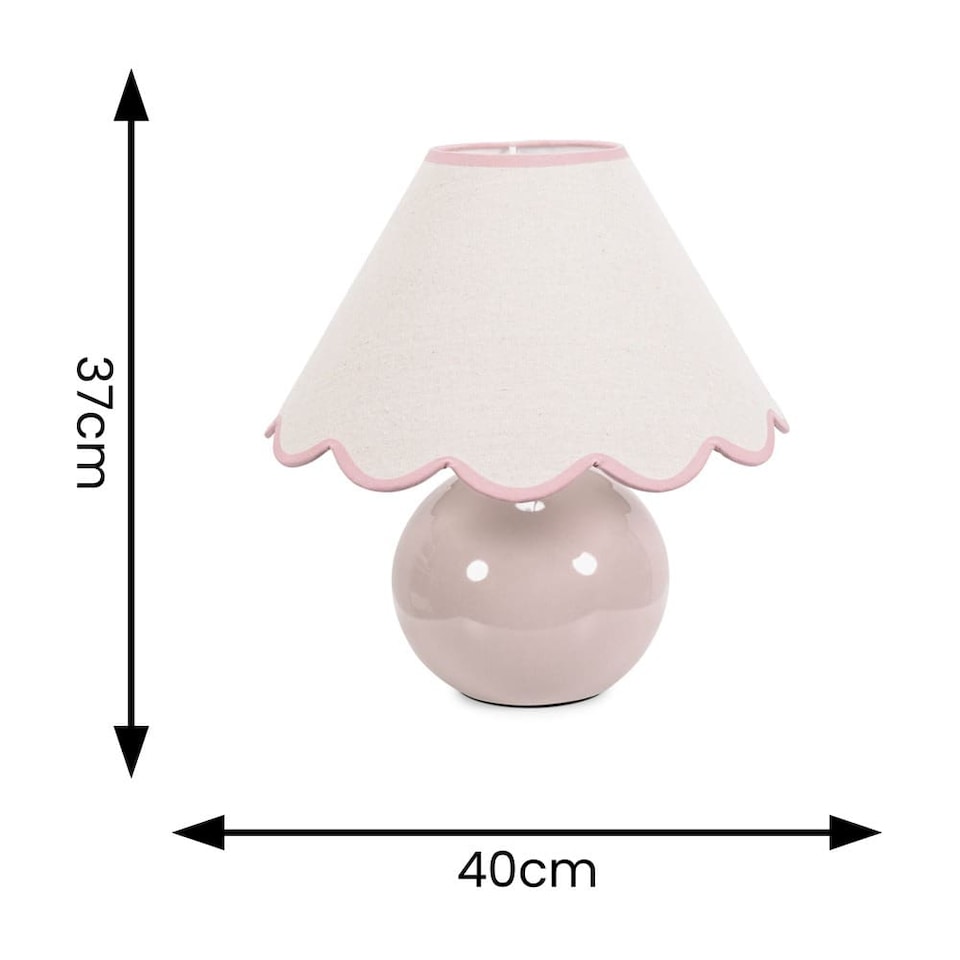 image 1 of ValueLights Bosco Natural Stone Globe Ceramic Table Lamp with Linen Pink Trim Scallop Lamp Shade