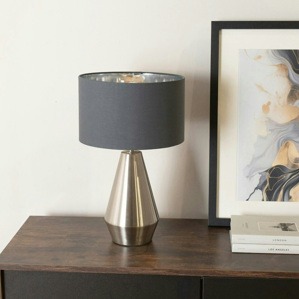 image 1 of ValueLights Jax Chrome Dimmable Touch Table Lamp with Charcoal with Chrome Inner Lamp Shade and LED Bulb