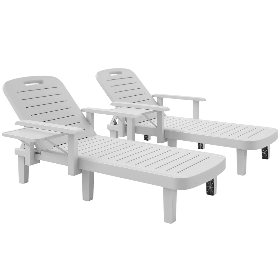 image 1 of Outsunny Set of 2 Resin Reclining Sun Loungers for Garden, Dark Grey
