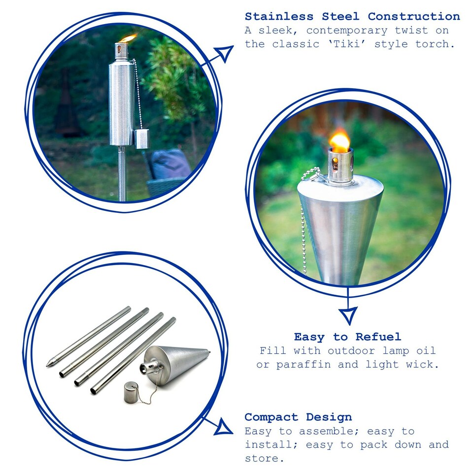 image 1 of Harbour Housewares Metal Barrel Garden Fire Torches - 1.46m - Silver - Pack of 2