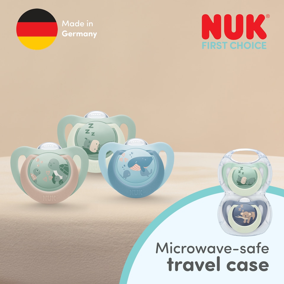 image 1 of NUK First Choice Glow in the Dark Night Soother 0-6m 2 Pack