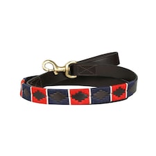 Benji & Flo Sublime Polo Leather Dog Lead - Red/Navy/White - 115cm x 2cm