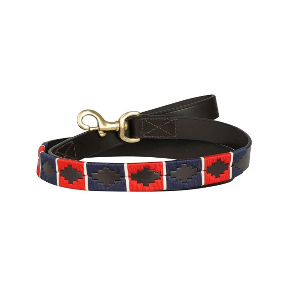 Benji & Flo Sublime Polo Leather Dog Lead - Red/Navy/White - 115cm x 2cm