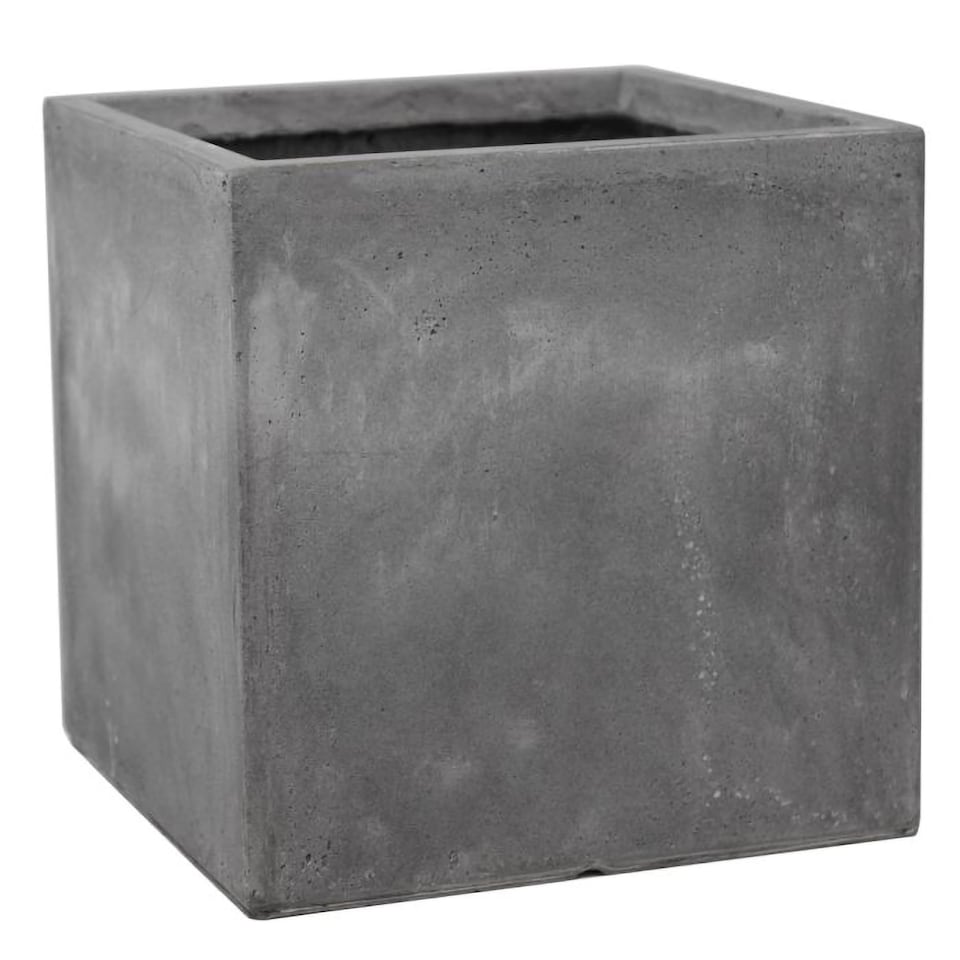 image 1 of Primrose Cement Finish Grey Fibrecotta Square Cube Outdoor Planter 40cm